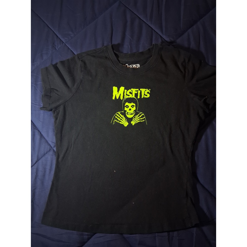 Misfits Fiend Skull Graphic T-Shirt Black Lime Green Punk Rock Band Tee Large